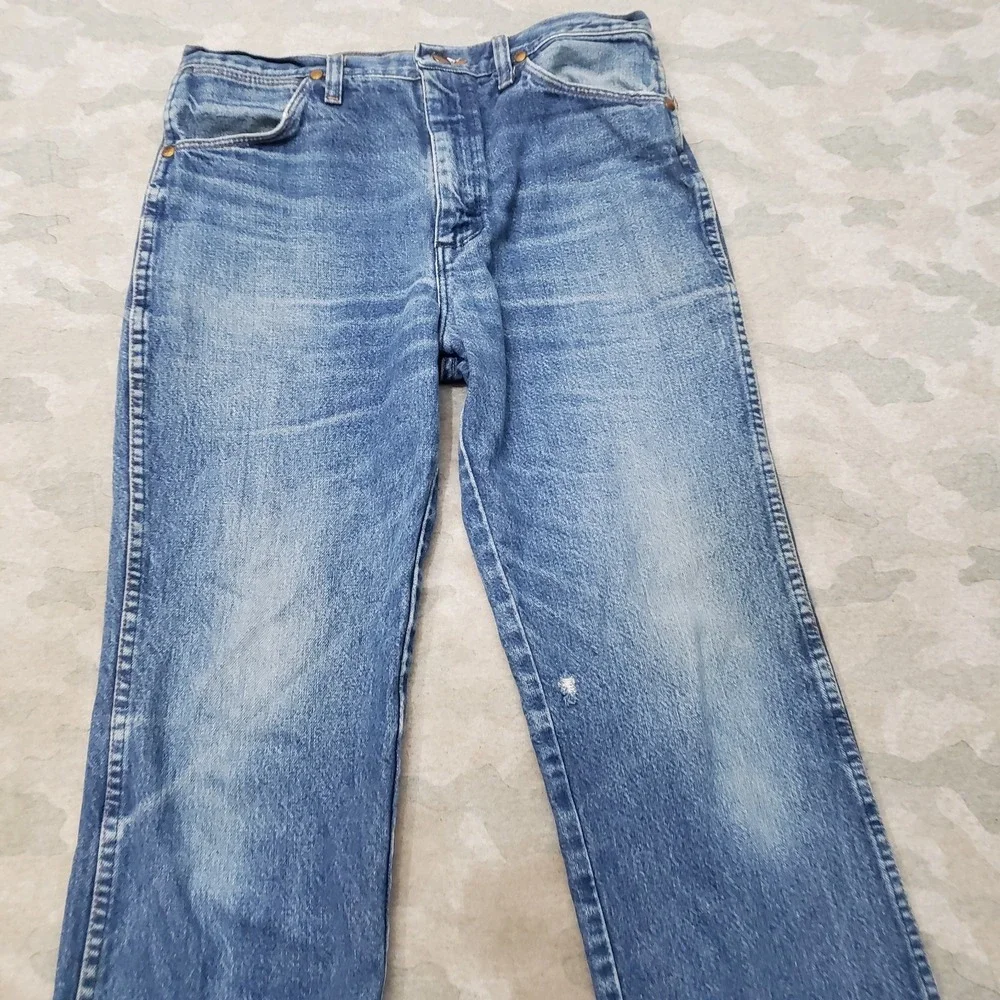 Vintage Wrangler Jeans Mens 30x28 Blue Workwear Whiskered Denim 13MWZ